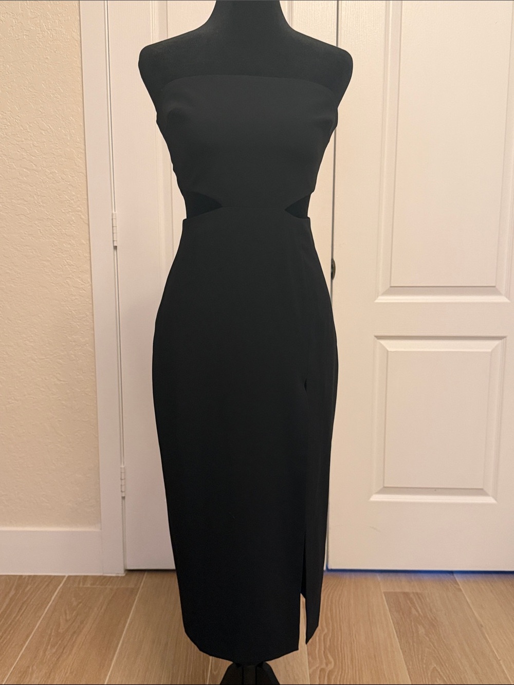 Amanda Uprichard Black Strapless Kloss Midi Dress with Thigh Slit - Picture 6 of 10